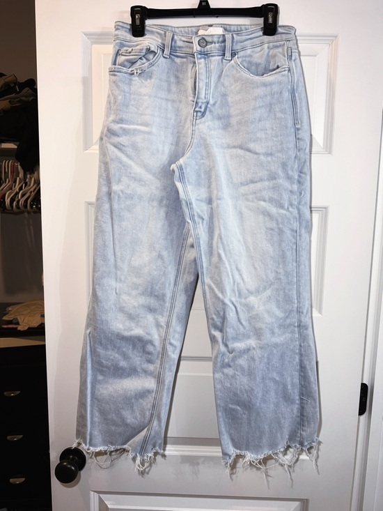 Vervet Denim - Light Blue High-Rise Wide Leg Jeans with Frayed Hem